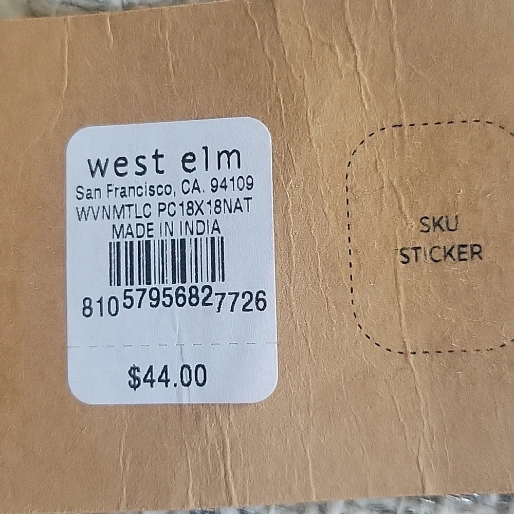 West Elm Hand Crafted Silver Metallic Yarn And Cotton Pillow Cover